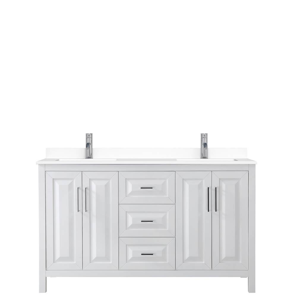 Daria 60 Inch Double Bathroom Vanity in White, White Cultured Marble Countertop, Undermount Square Sinks, No Mirror