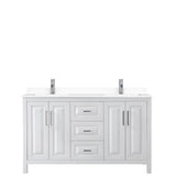 Daria 60 Inch Double Bathroom Vanity in White, White Cultured Marble Countertop, Undermount Square Sinks, No Mirror