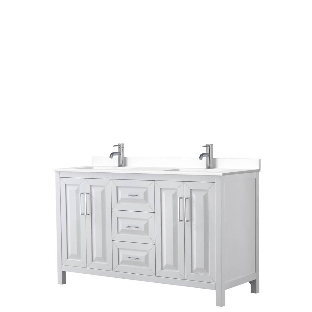 Wyndham Collection - Daria 60 Inch Double Bathroom Vanity in White, White Cultured Marble Countertop, Undermount Square Sinks, No Mirror