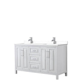 Wyndham Collection - Daria 60 Inch Double Bathroom Vanity in White, White Cultured Marble Countertop, Undermount Square Sinks, No Mirror