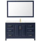 Daria 60 Inch Single Bathroom Vanity in Dark Blue, Carrara Cultured Marble Countertop, Undermount Square Sink, 58 Inch Mirror