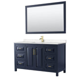 Wyndham Collection - Daria 60 Inch Single Bathroom Vanity in Dark Blue, Carrara Cultured Marble Countertop, Undermount Square Sink, 58 Inch Mirror
