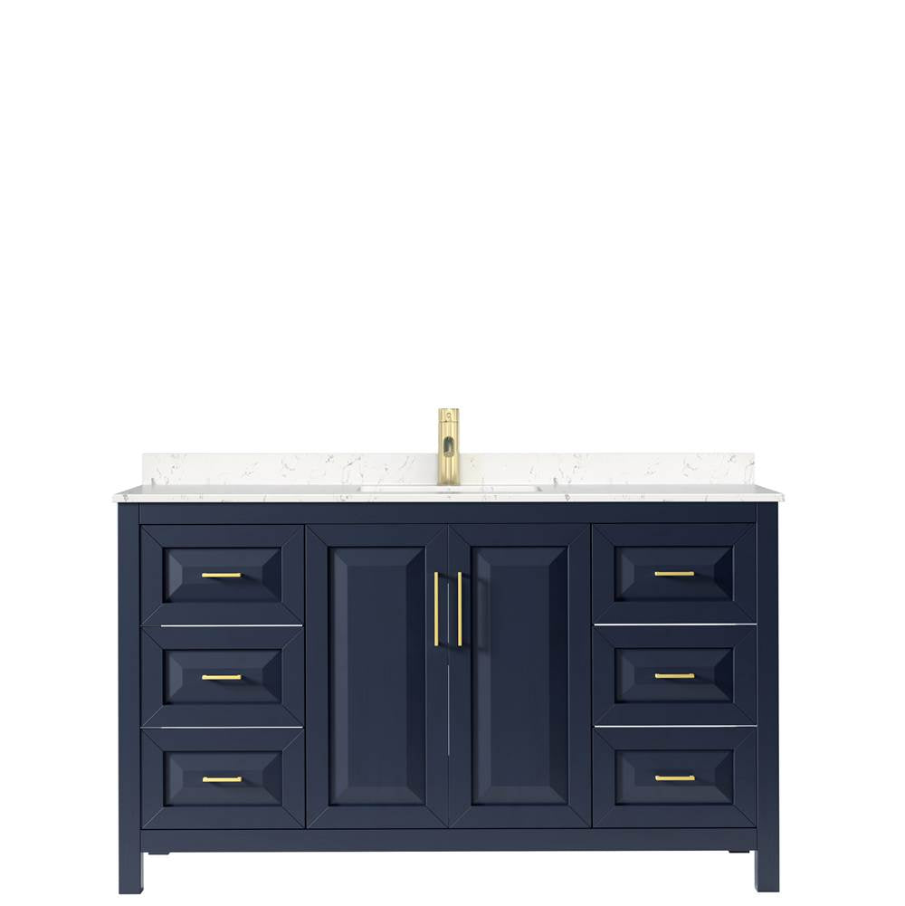 Daria 60 Inch Single Bathroom Vanity in Dark Blue, Carrara Cultured Marble Countertop, Undermount Square Sink, No Mirror
