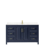 Daria 60 Inch Single Bathroom Vanity in Dark Blue, Carrara Cultured Marble Countertop, Undermount Square Sink, No Mirror