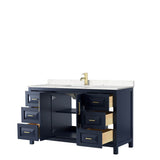 Daria 60 Inch Single Bathroom Vanity in Dark Blue, Carrara Cultured Marble Countertop, Undermount Square Sink, No Mirror