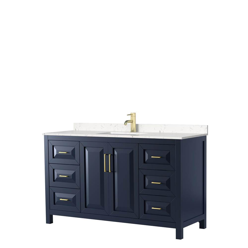 Wyndham Collection - Daria 60 Inch Single Bathroom Vanity in Dark Blue, Carrara Cultured Marble Countertop, Undermount Square Sink, No Mirror