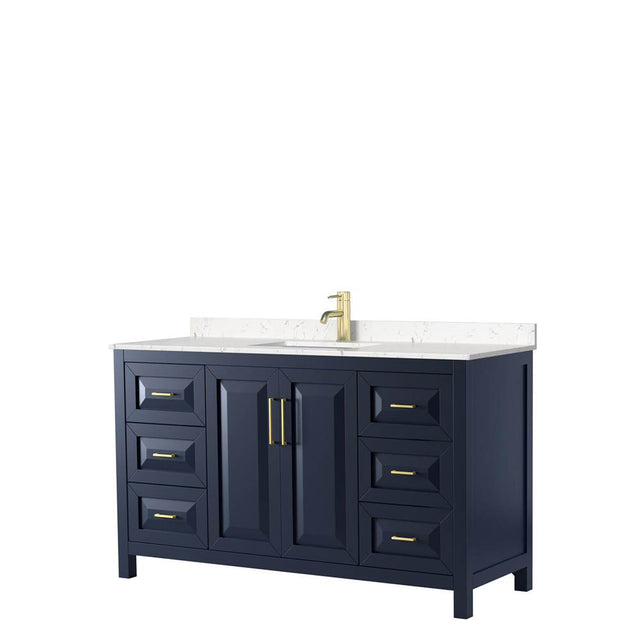 Wyndham Collection - Daria 60 Inch Single Bathroom Vanity in Dark Blue, Carrara Cultured Marble Countertop, Undermount Square Sink, No Mirror