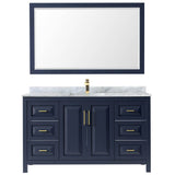 Daria 60 Inch Single Bathroom Vanity in Dark Blue, White Carrara Marble Countertop, Undermount Square Sink, 58 Inch Mirror