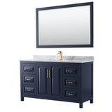Wyndham Collection - Daria 60 Inch Single Bathroom Vanity in Dark Blue, White Carrara Marble Countertop, Undermount Square Sink, 58 Inch Mirror - Dark Blue