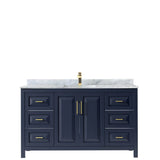 Daria 60 Inch Single Bathroom Vanity in Dark Blue, White Carrara Marble Countertop, Undermount Square Sink, No Mirror