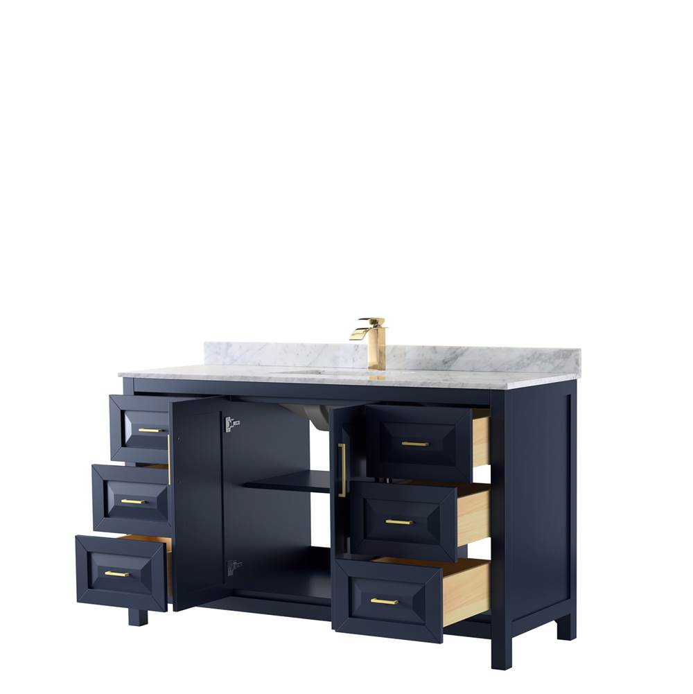 Daria 60 Inch Single Bathroom Vanity in Dark Blue, White Carrara Marble Countertop, Undermount Square Sink, No Mirror