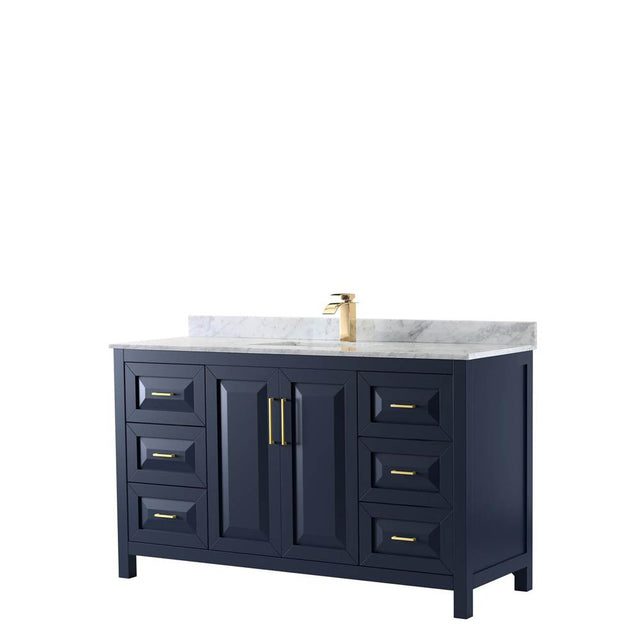 Wyndham Collection - Daria 60 Inch Single Bathroom Vanity in Dark Blue, White Carrara Marble Countertop, Undermount Square Sink, No Mirror - Dark Blue