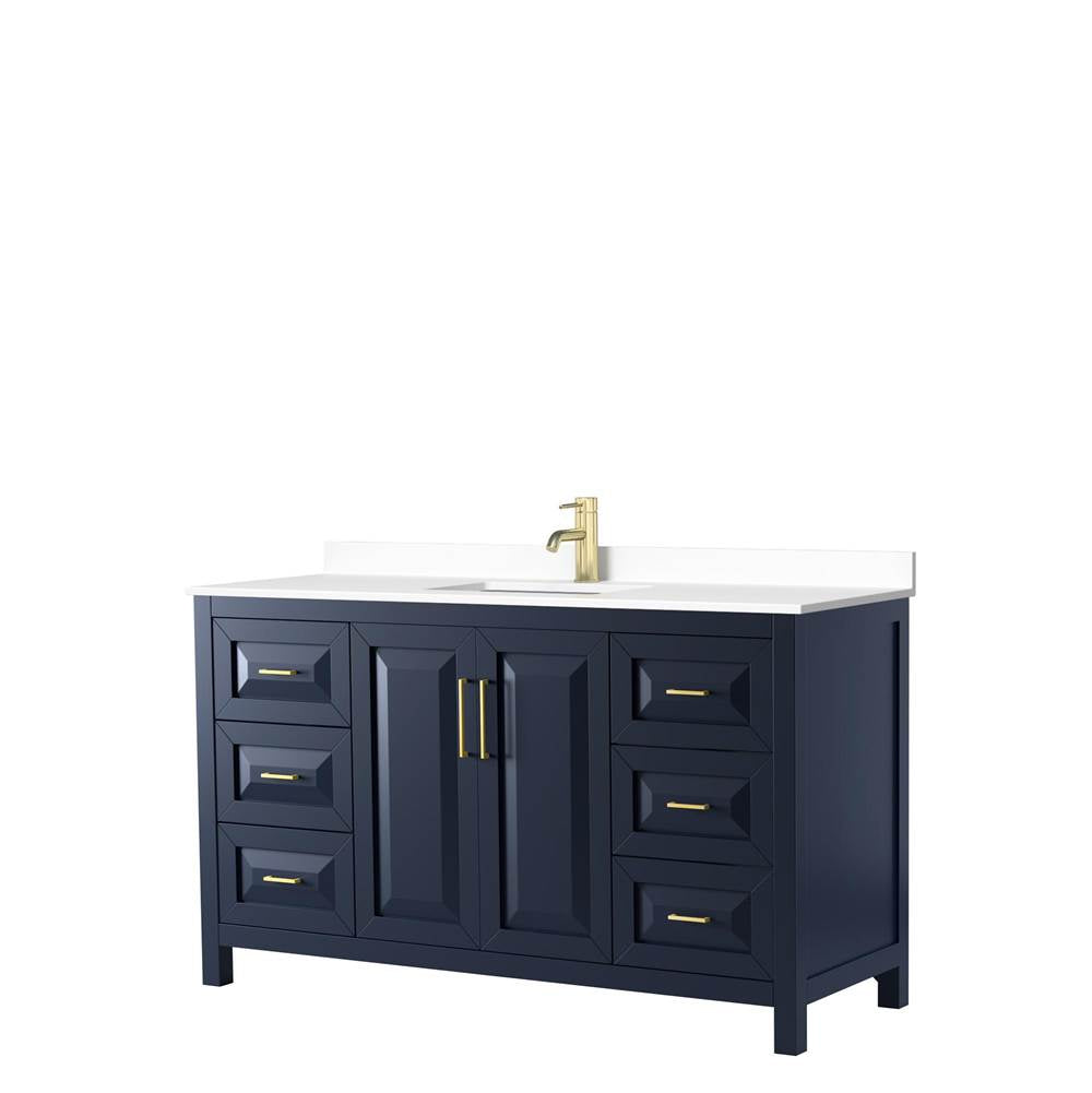 Wyndham Collection - Daria 60 Inch Single Bathroom Vanity in Dark Blue, White Cultured Marble Countertop, Undermount Square Sink, No Mirror