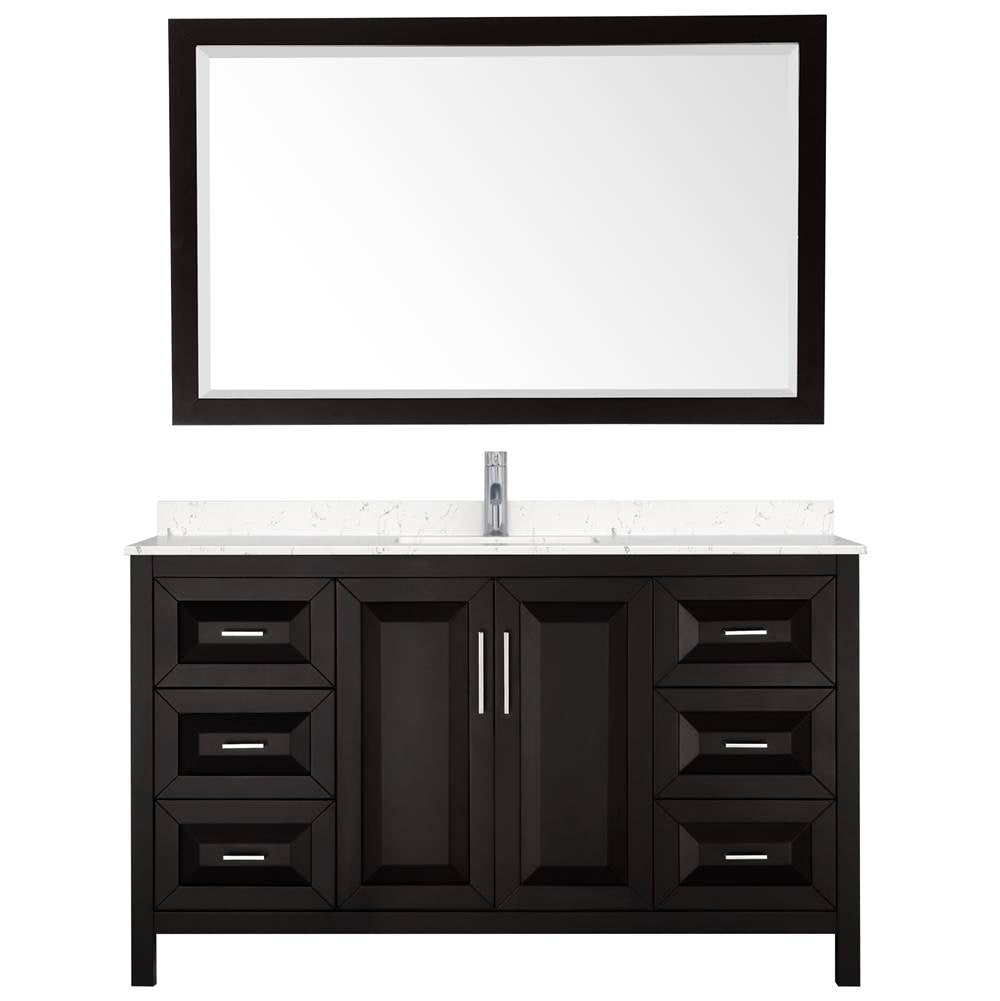 Daria 60 Inch Single Bathroom Vanity in Dark Espresso, Carrara Cultured Marble Countertop, Undermount Square Sink, 58 Inch Mirror