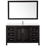 Daria 60 Inch Single Bathroom Vanity in Dark Espresso, Carrara Cultured Marble Countertop, Undermount Square Sink, 58 Inch Mirror