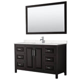 Wyndham Collection - Daria 60 Inch Single Bathroom Vanity in Dark Espresso, Carrara Cultured Marble Countertop, Undermount Square Sink, 58 Inch Mirror
