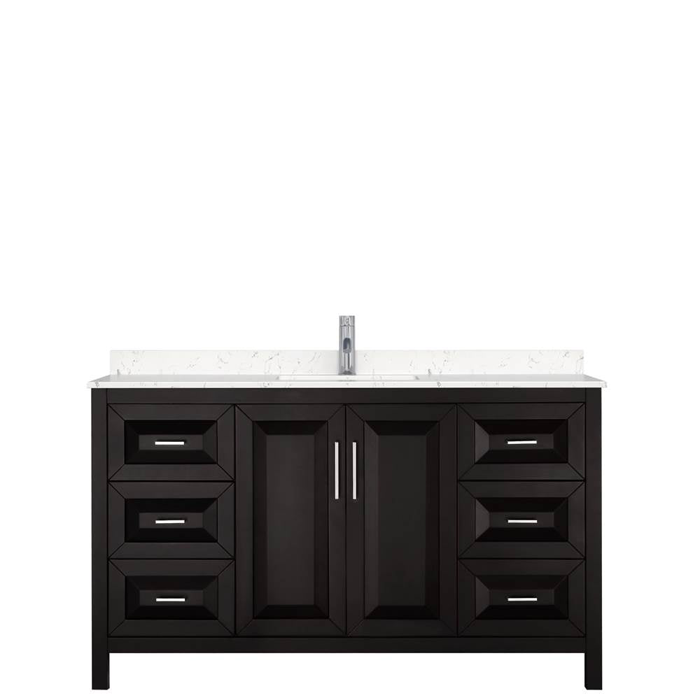 Daria 60 Inch Single Bathroom Vanity in Dark Espresso, Carrara Cultured Marble Countertop, Undermount Square Sink, No Mirror