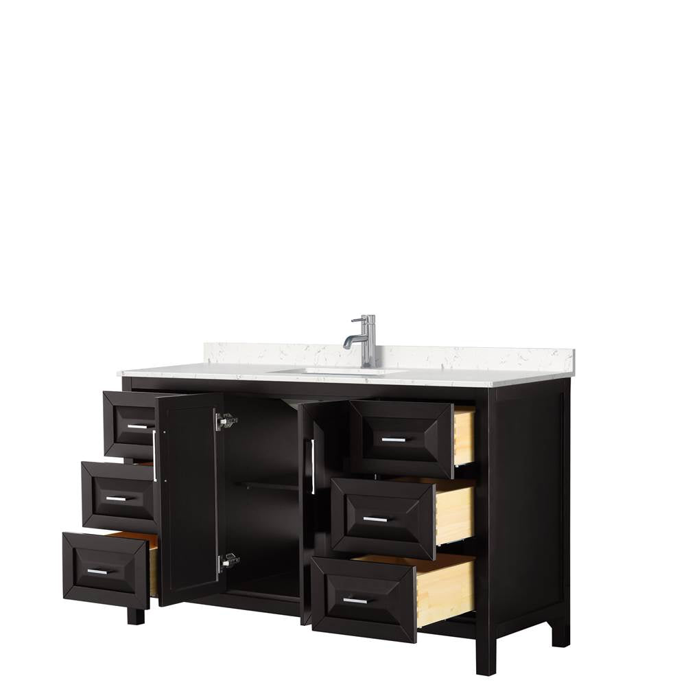 Daria 60 Inch Single Bathroom Vanity in Dark Espresso, Carrara Cultured Marble Countertop, Undermount Square Sink, No Mirror
