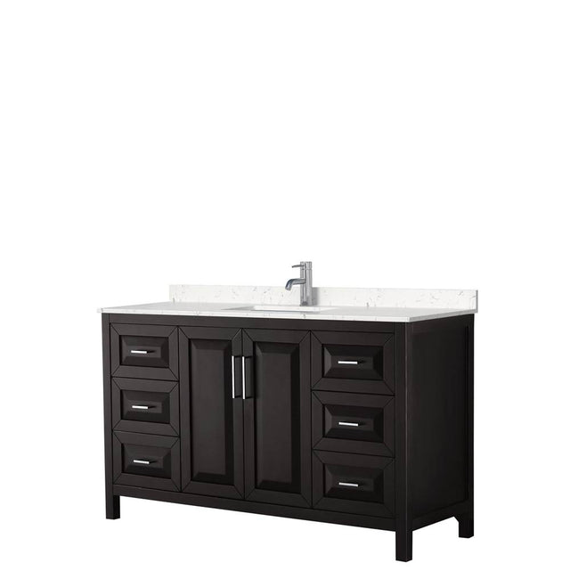 Wyndham Collection - Daria 60 Inch Single Bathroom Vanity in Dark Espresso, Carrara Cultured Marble Countertop, Undermount Square Sink, No Mirror