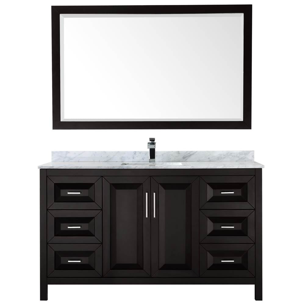 Daria 60 Inch Single Bathroom Vanity in Dark Blue, White Carrara Marble Countertop, Undermount Square Sink, 58 Inch Mirror