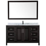 Daria 60 Inch Single Bathroom Vanity in Dark Blue, White Carrara Marble Countertop, Undermount Square Sink, 58 Inch Mirror
