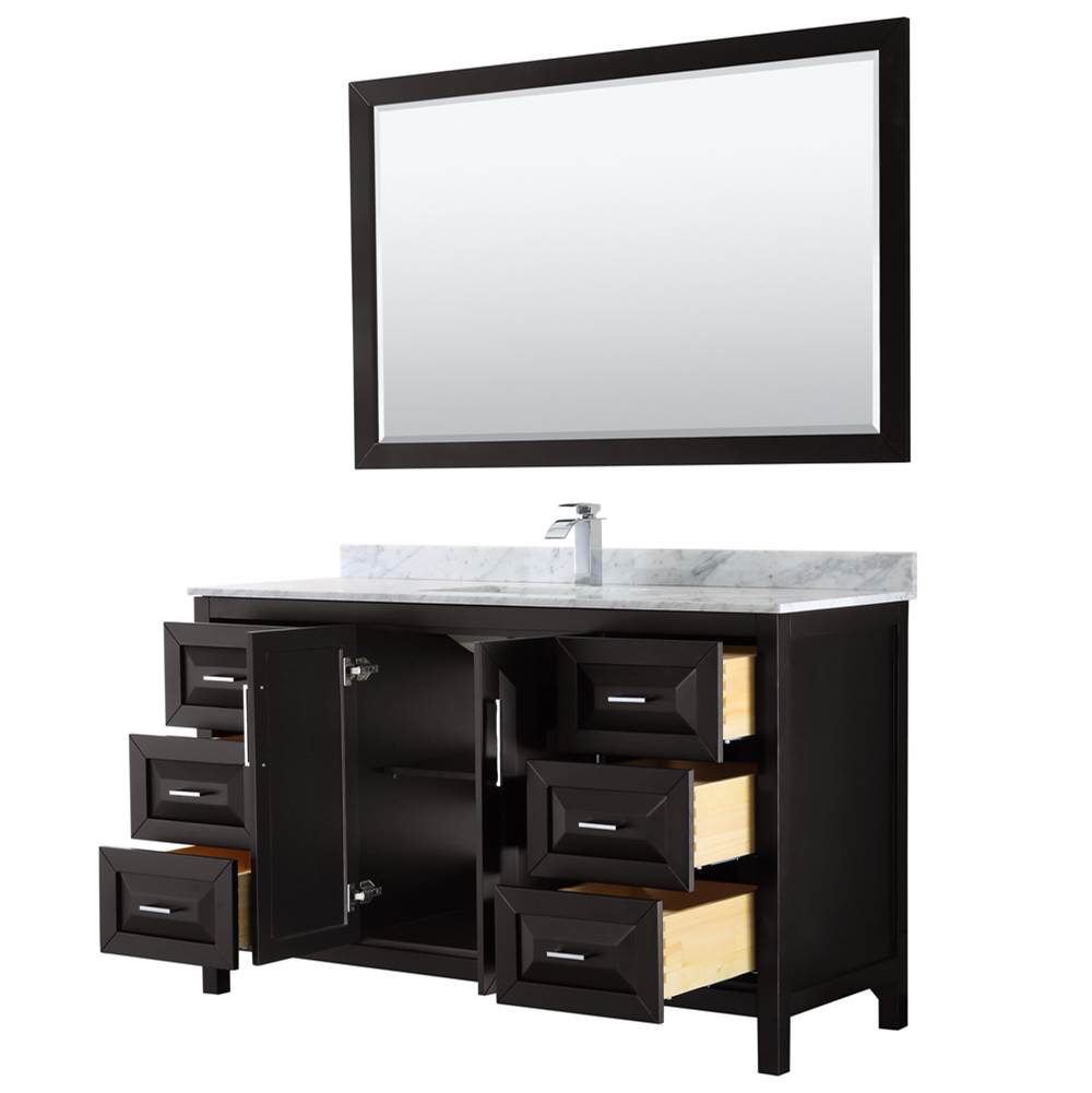 Daria 60 Inch Single Bathroom Vanity in Dark Blue, White Carrara Marble Countertop, Undermount Square Sink, 58 Inch Mirror