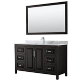 Wyndham Collection - Daria 60 Inch Single Bathroom Vanity in Dark Espresso, White Carrara Marble Countertop, Undermount Square Sink, and 58 Inch Mirror - Dark Espresso