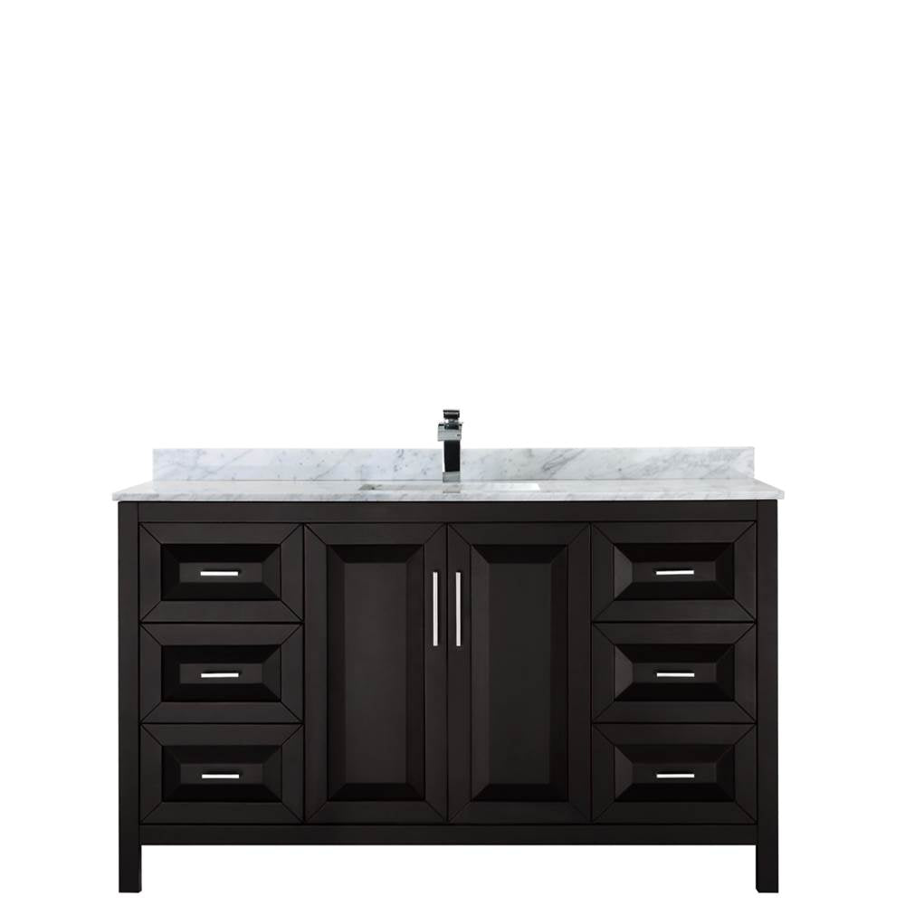 Daria 60 Inch Single Bathroom Vanity in Dark Blue, White Carrara Marble Countertop, Undermount Square Sink, No Mirror