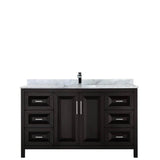Daria 60 Inch Single Bathroom Vanity in Dark Blue, White Carrara Marble Countertop, Undermount Square Sink, No Mirror