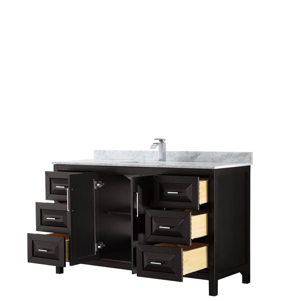Daria 60 Inch Single Bathroom Vanity in Dark Blue, White Carrara Marble Countertop, Undermount Square Sink, No Mirror