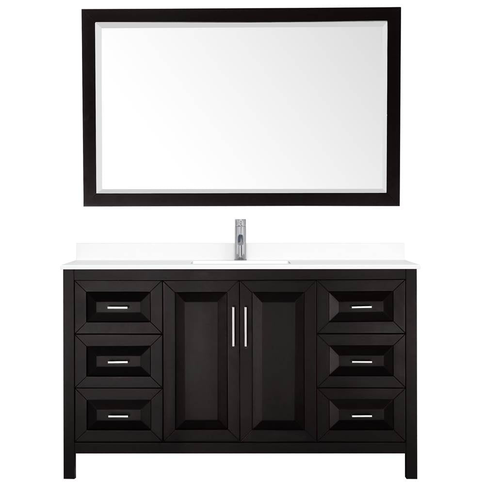 Daria 60 Inch Single Bathroom Vanity in Dark Espresso, White Cultured Marble Countertop, Undermount Square Sink, 58 Inch Mirror