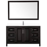 Daria 60 Inch Single Bathroom Vanity in Dark Espresso, White Cultured Marble Countertop, Undermount Square Sink, 58 Inch Mirror