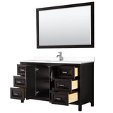 Daria 60 Inch Single Bathroom Vanity in Dark Espresso, White Cultured Marble Countertop, Undermount Square Sink, 58 Inch Mirror