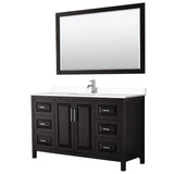 Wyndham Collection - Daria 60 Inch Single Bathroom Vanity in Dark Espresso, White Cultured Marble Countertop, Undermount Square Sink, 58 Inch Mirror