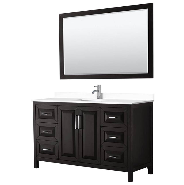 Wyndham Collection - Daria 60 Inch Single Bathroom Vanity in Dark Espresso, White Cultured Marble Countertop, Undermount Square Sink, 58 Inch Mirror