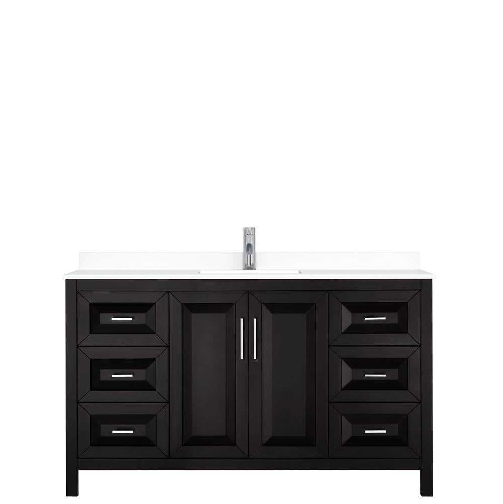 Daria 60 Inch Single Bathroom Vanity in Dark Espresso, White Cultured Marble Countertop, Undermount Square Sink, No Mirror