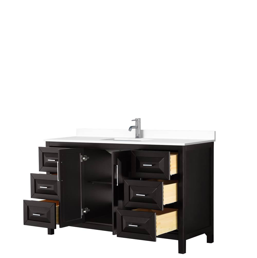 Daria 60 Inch Single Bathroom Vanity in Dark Espresso, White Cultured Marble Countertop, Undermount Square Sink, No Mirror