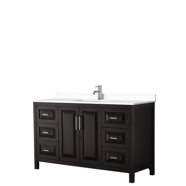 Wyndham Collection - Daria 60 Inch Single Bathroom Vanity in Dark Espresso, White Cultured Marble Countertop, Undermount Square Sink, No Mirror