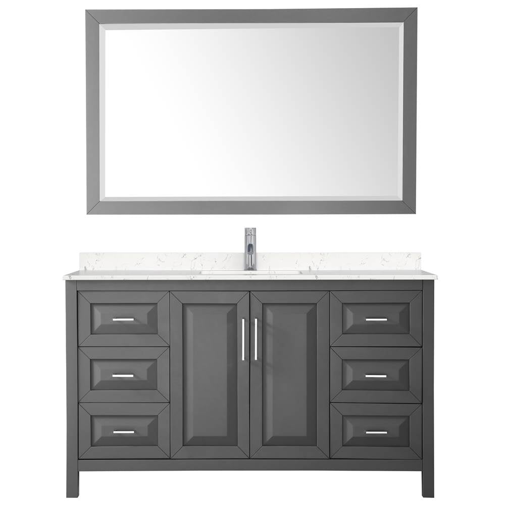 Daria 60 Inch Single Bathroom Vanity in Dark Gray, Carrara Cultured Marble Countertop, Undermount Square Sink, 58 Inch Mirror