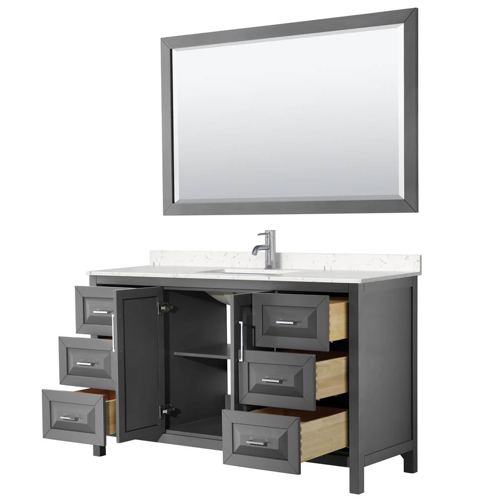 Daria 60 Inch Single Bathroom Vanity in Dark Gray, Carrara Cultured Marble Countertop, Undermount Square Sink, 58 Inch Mirror