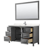 Daria 60 Inch Single Bathroom Vanity in Dark Gray, Carrara Cultured Marble Countertop, Undermount Square Sink, 58 Inch Mirror