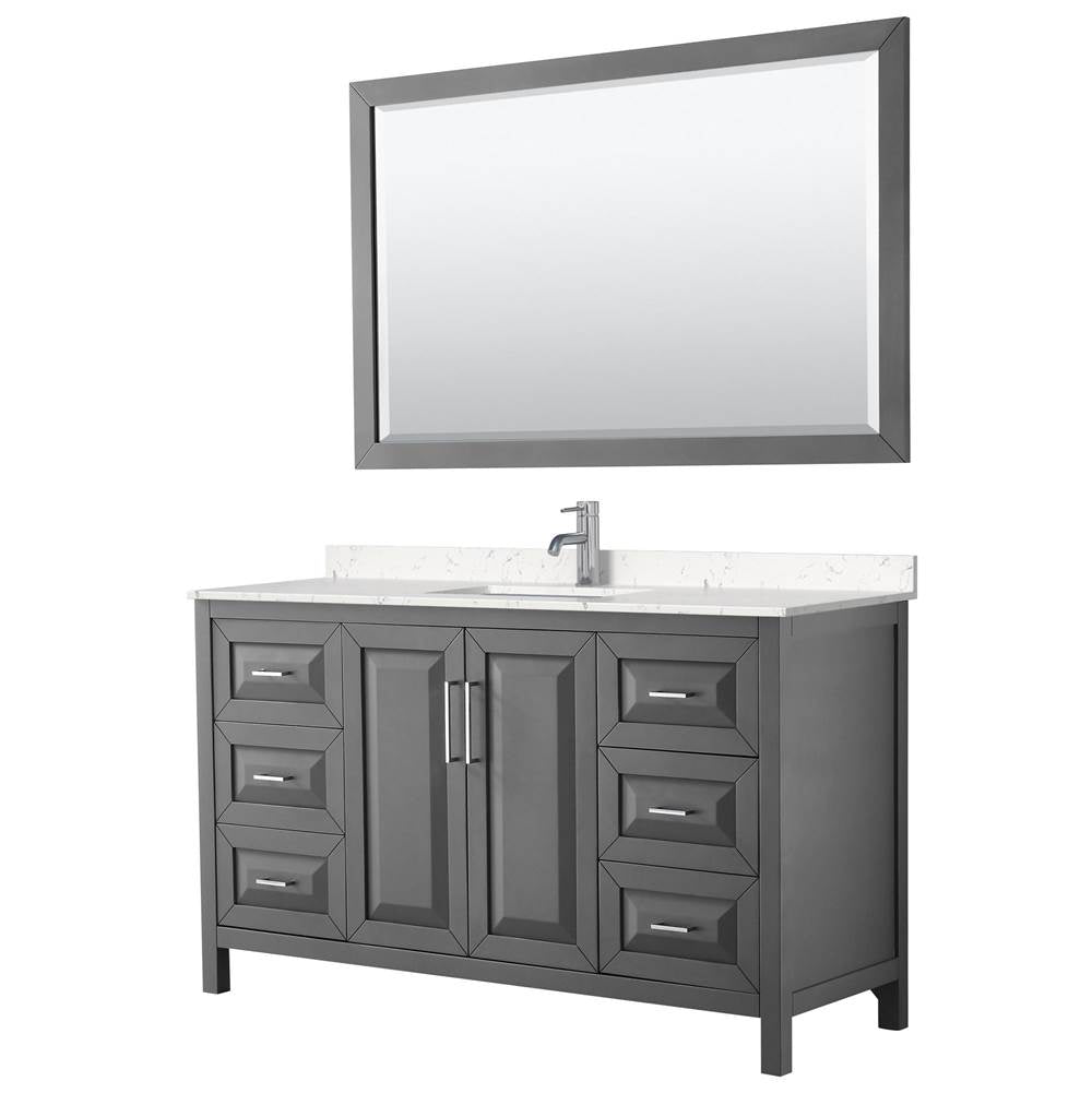 Wyndham Collection - Daria 60 Inch Single Bathroom Vanity in Dark Gray, Carrara Cultured Marble Countertop, Undermount Square Sink, 58 Inch Mirror