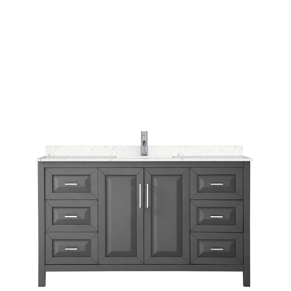Daria 60 Inch Single Bathroom Vanity in Dark Gray, Carrara Cultured Marble Countertop, Undermount Square Sink, No Mirror