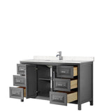 Daria 60 Inch Single Bathroom Vanity in Dark Gray, Carrara Cultured Marble Countertop, Undermount Square Sink, No Mirror
