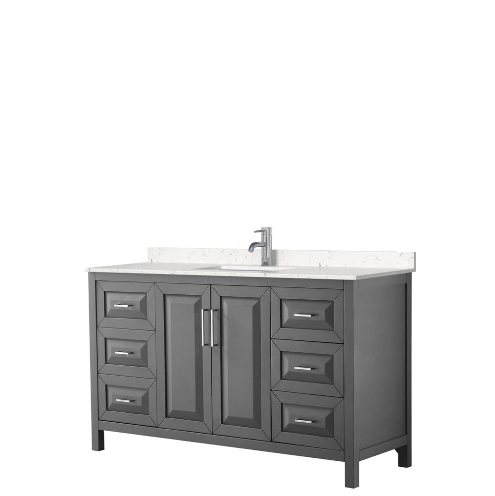 Wyndham Collection - Daria 60 Inch Single Bathroom Vanity in Dark Gray, Carrara Cultured Marble Countertop, Undermount Square Sink, No Mirror
