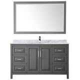 Daria 60 Inch Single Bathroom Vanity in Dark Blue, White Carrara Marble Countertop, Undermount Square Sink, 58 Inch Mirror