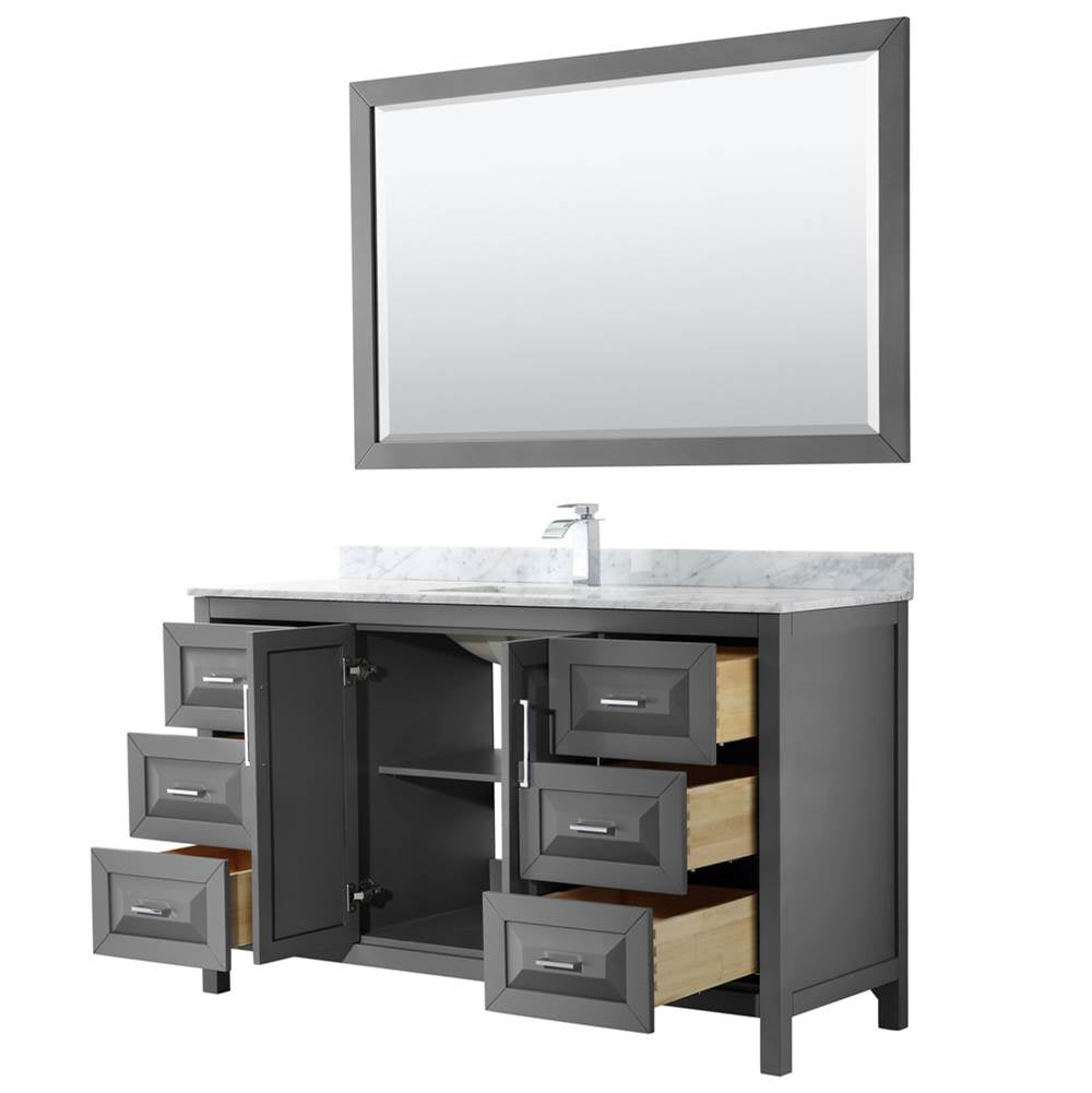 Daria 60 Inch Single Bathroom Vanity in Dark Blue, White Carrara Marble Countertop, Undermount Square Sink, 58 Inch Mirror