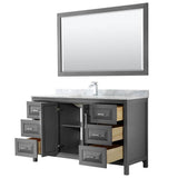 Daria 60 Inch Single Bathroom Vanity in Dark Blue, White Carrara Marble Countertop, Undermount Square Sink, 58 Inch Mirror