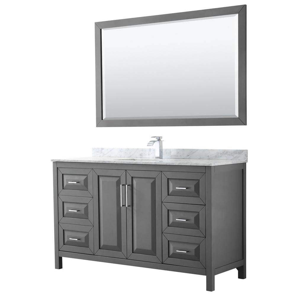 Wyndham Collection - Daria 60 Inch Single Bathroom Vanity in Dark Gray, White Carrara Marble Countertop, Undermount Square Sink, and 58 Inch Mirror - Dark Gray