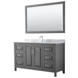 Wyndham Collection - Daria 60 Inch Single Bathroom Vanity in Dark Gray, White Carrara Marble Countertop, Undermount Square Sink, and 58 Inch Mirror - Dark Gray